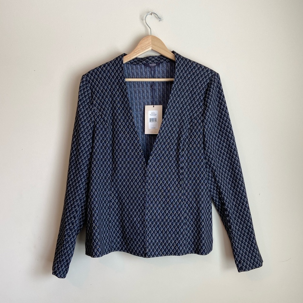 NYDJ Navy Patterned Open-Front Blazer